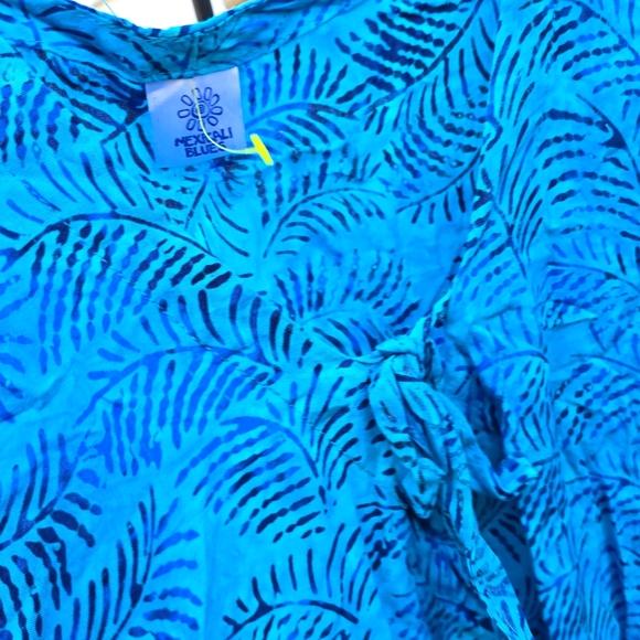 Mexicali Blues Batik BLUE & Turquoise cover up RUFFLE boho one size - Picture 2 of 5